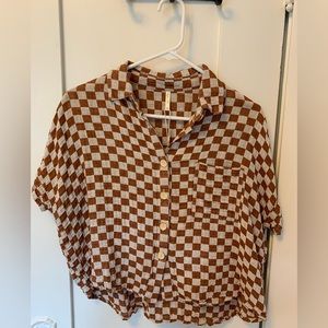 Never worn. Rylee + Cru button up checkered blouse.